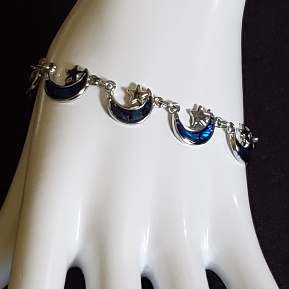 ABALONE Inlay Shell Moon and Star Bracelet,Anklet Paua Shell Link Bracelet - Picture 4 of 5